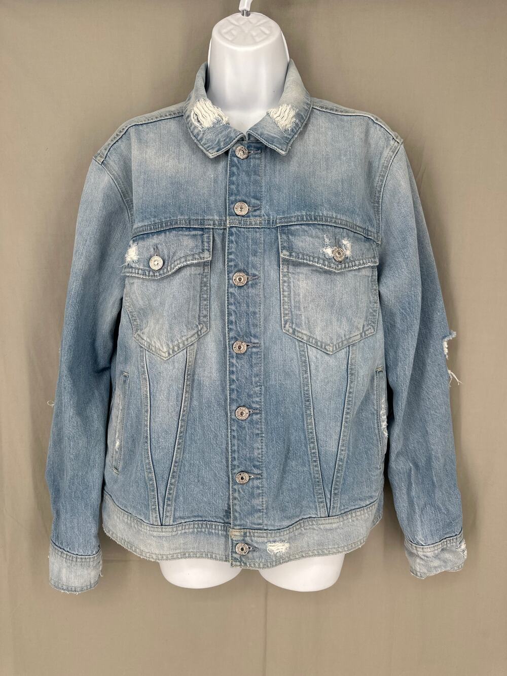 7 For All Mankind Jacket Women Medium Blue Denim Distressed Button Pockets Light